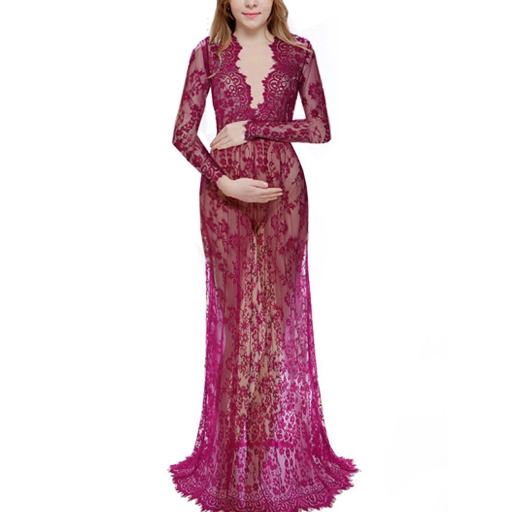 Women Plus Size Lace Sheer Maternity Gown Maxi Dress | Walmart (US)