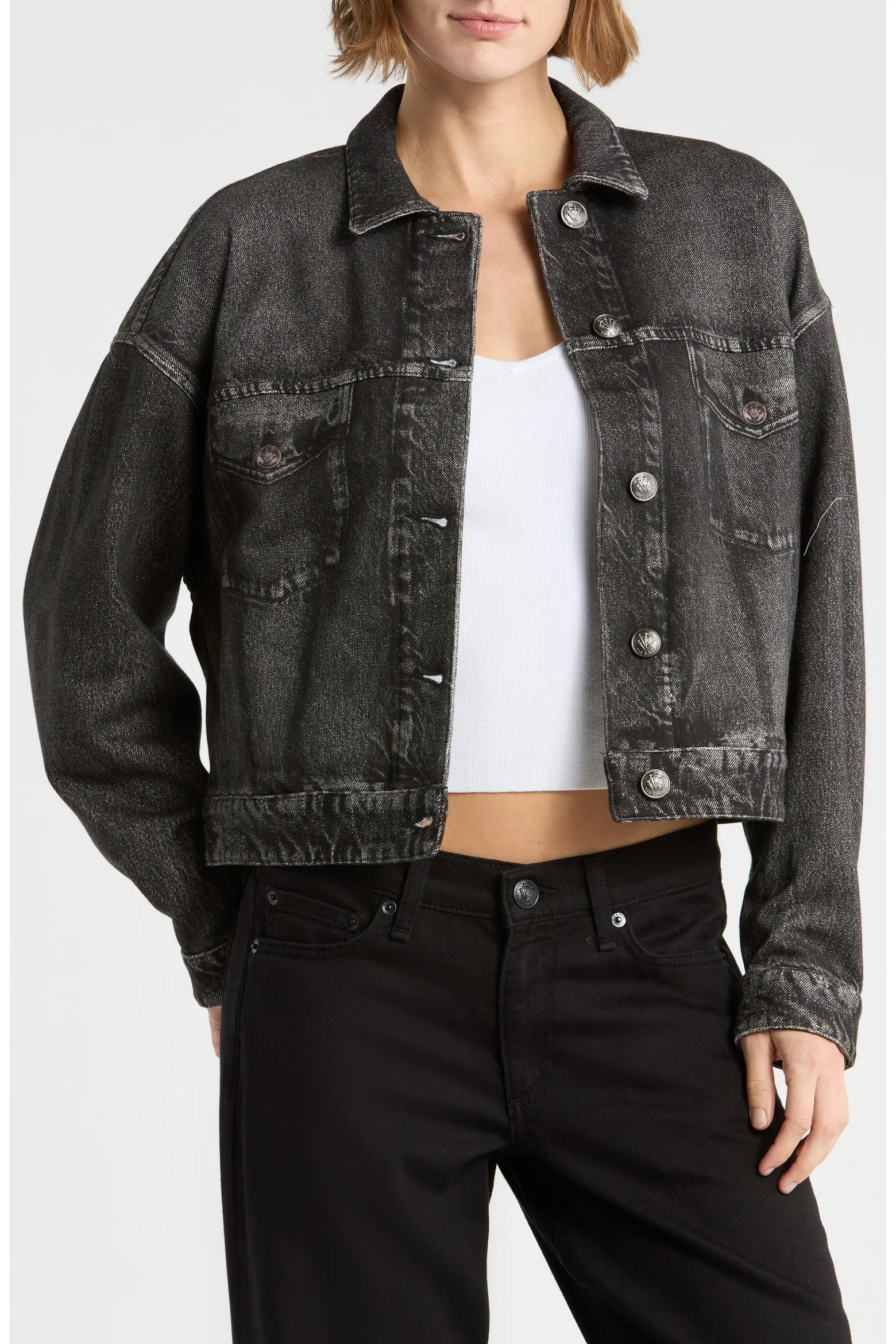 rag & bone rb Miramar Trompe l'Oeil Faux Denim Terry Trucker Jacket (Women) | Nordstromrack | Nordstrom Rack