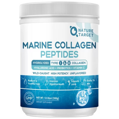 NATURE TARGET Marine Collagen Peptides Powder - Type I III Collagen with Probiotics, Vitamin C & Hyaluronic Unflavored 35 Servings | Target