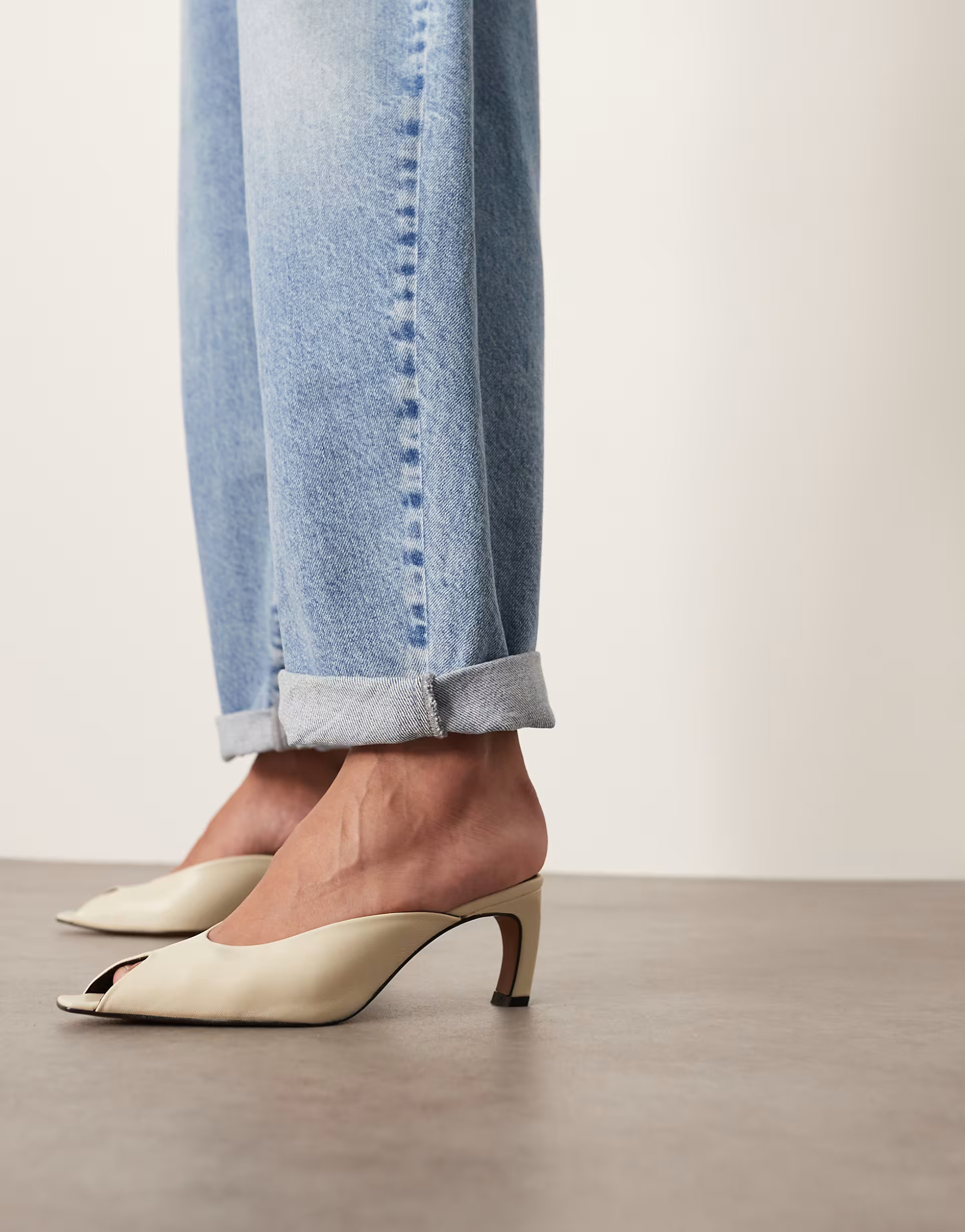 ARRANGE Agnes premium leather heeled mules in off white | ASOS (Global)