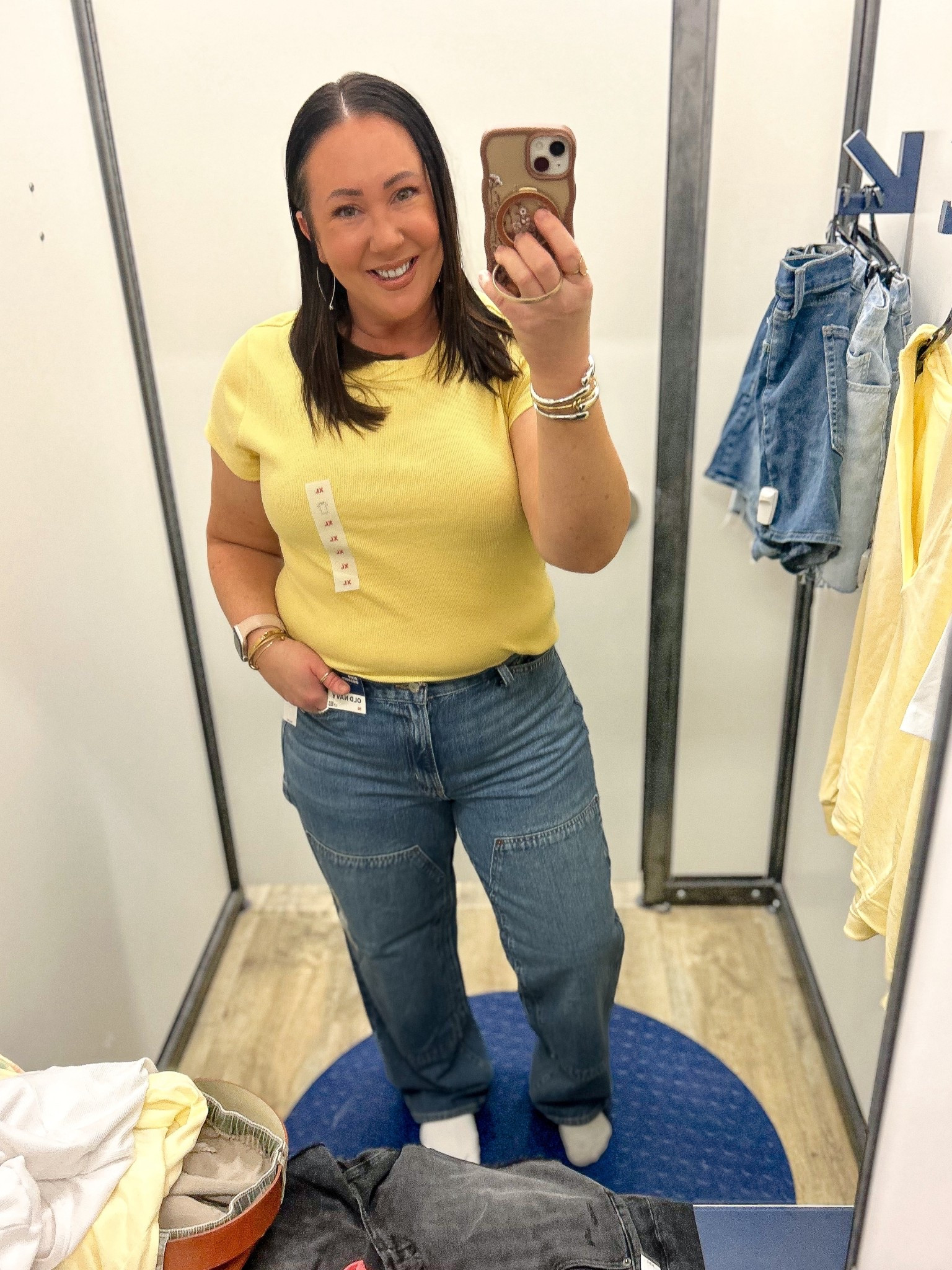 Old Navy new arrivals! XL snug ribbed tee. Size 16 OG loose jeans. Tight in the waist on me. Might need a size up  

#LTKMidsize #LTKOver40 #LTKPlusSize