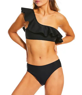 Antonio Melani Solid Bonded One Shoulder Ruffle Swim Top & Solid Mid Waist Swim Bottom | Dillard'... | Dillard's