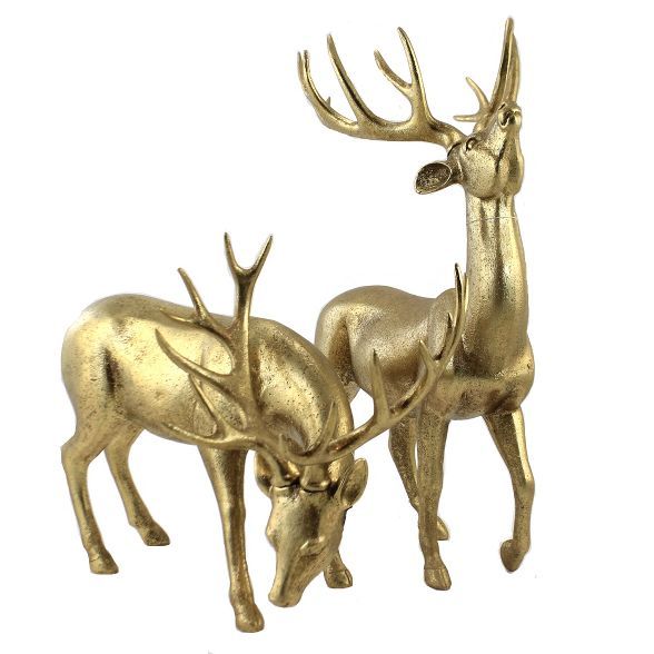 Christmas 16.25" Golden Christmas Deer Head Up Head Down  -  Decorative Figurines | Target