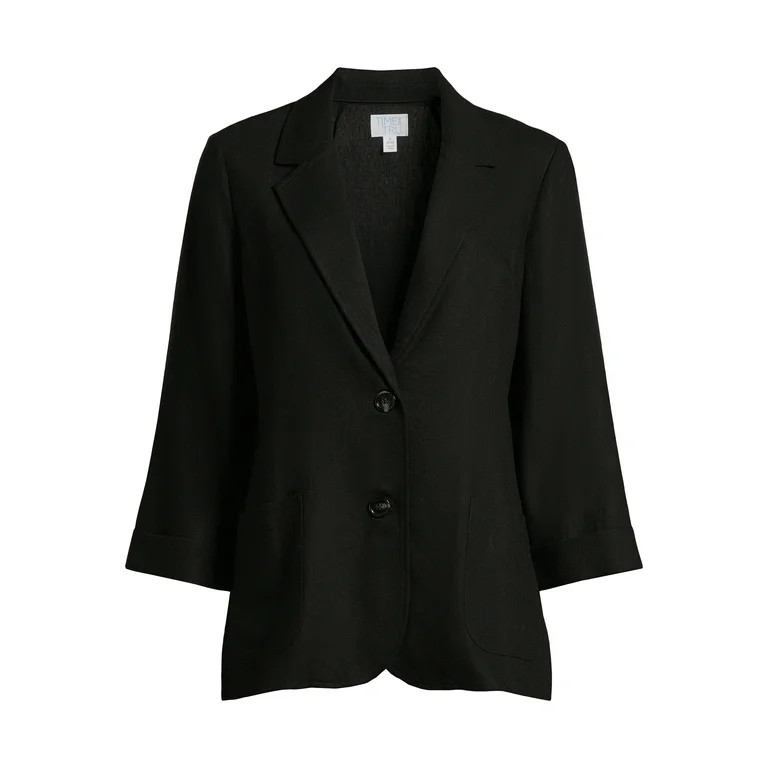 Time and Tru Women’s Linen-Blend Button Front Blazer with Patch Pockets, Sizes S-XXXL | Walmart (US)