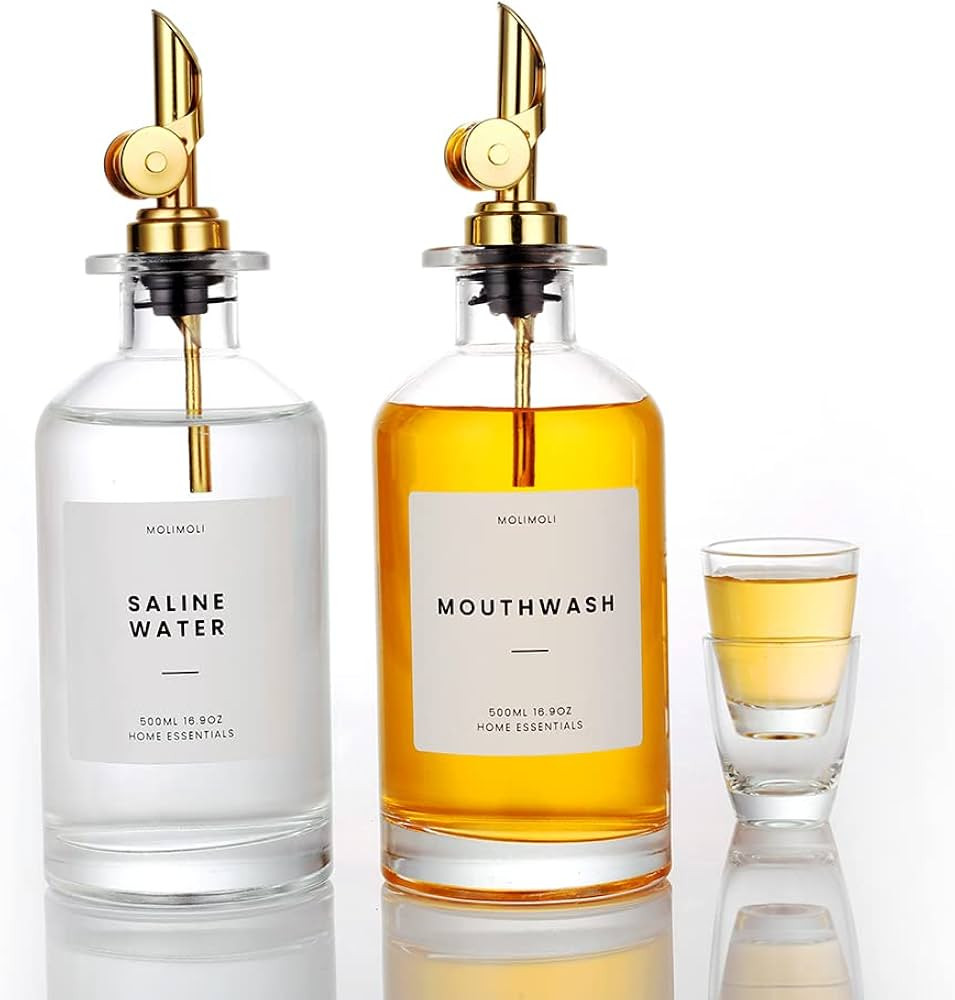 Molimoli 350ml/11.8 Oz Mouthwash Dispenser For Bathroom With Cups Reusable, Mouthwash Decanter, M... | Amazon (US)