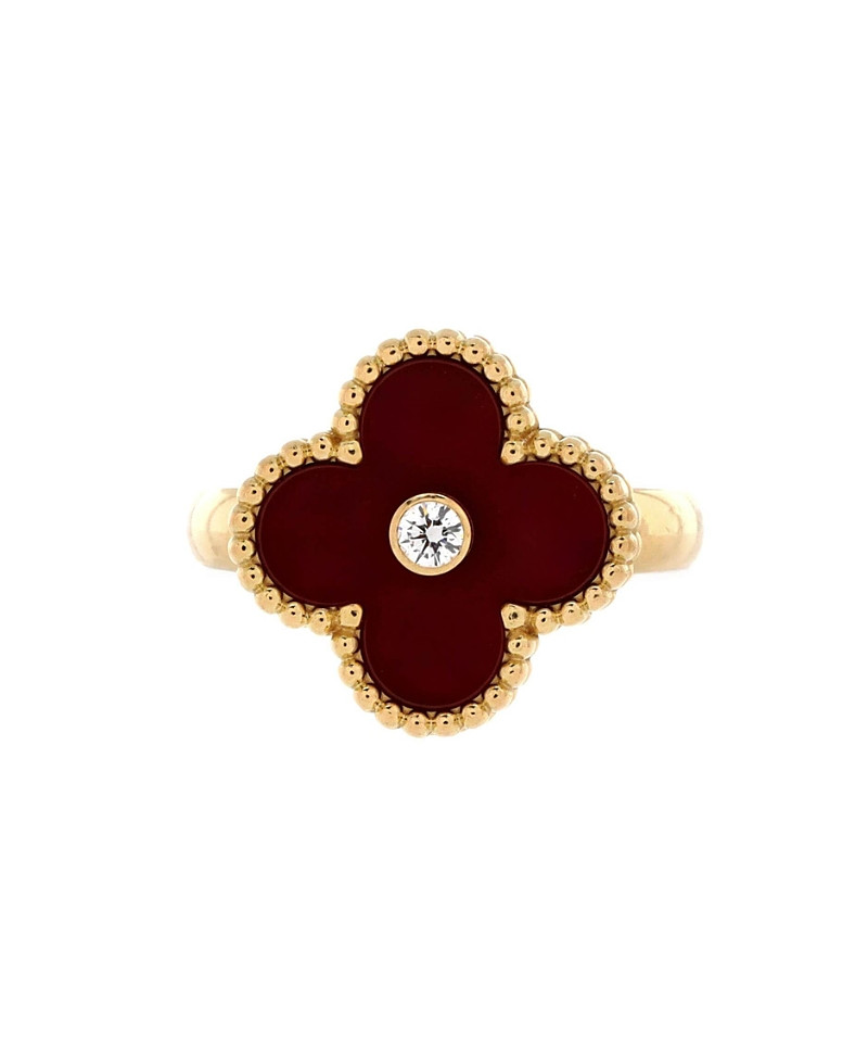 Pre-Owned Van Cleef & Arpels Vintage Alhambra Ring 18K Gold with Carnelian and Diamond | Bloomingdale's (US)