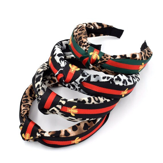 Leopard Print Bee Hair band/Hair jewelry/Hair Turban/Knit Headband/Handmade Twisted Knot Headband... | Etsy (US)