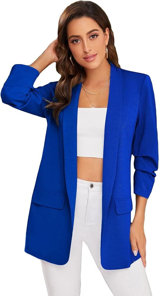 WDIRARA Women's Elegant Open Front Blazer Shawl Collar 3/4 Sleeve Suit Jackets | Amazon (US)
