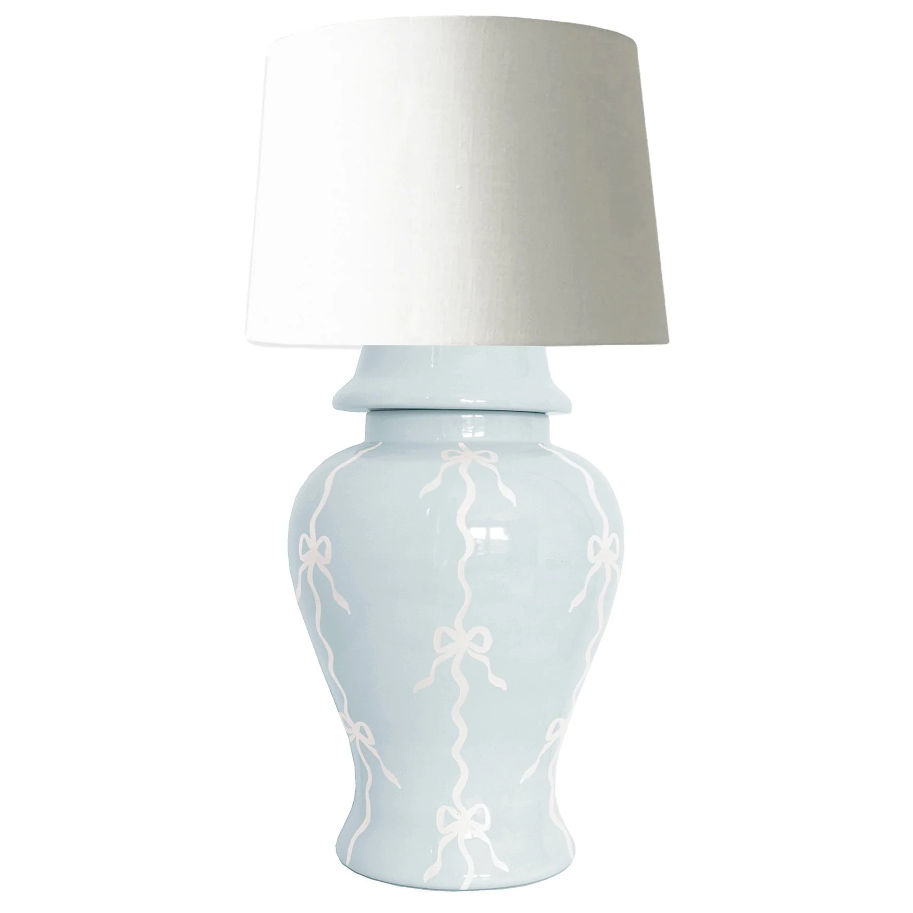 Bow Stripe Ginger Jar Lamp in Hydrangea Light Blue | Wholesale | Ruby Clay Company