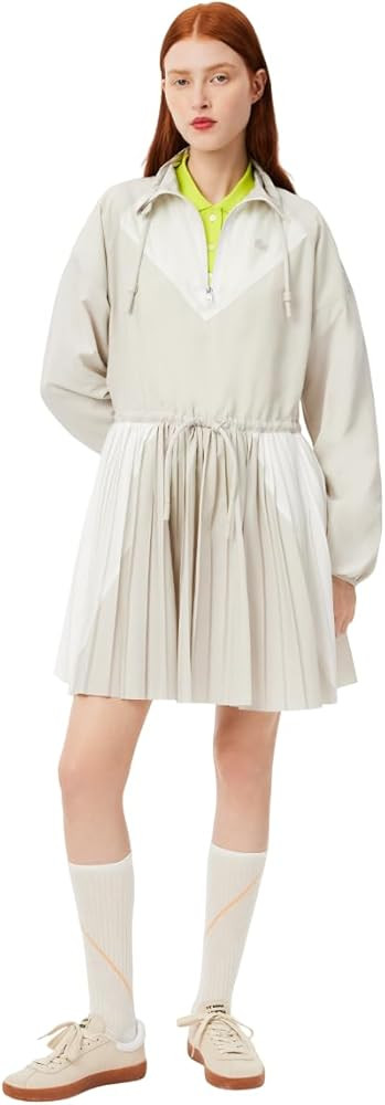 Lacoste Women's Short Relaxed Fit Pleated Sweatshirt Dress | Amazon (US)