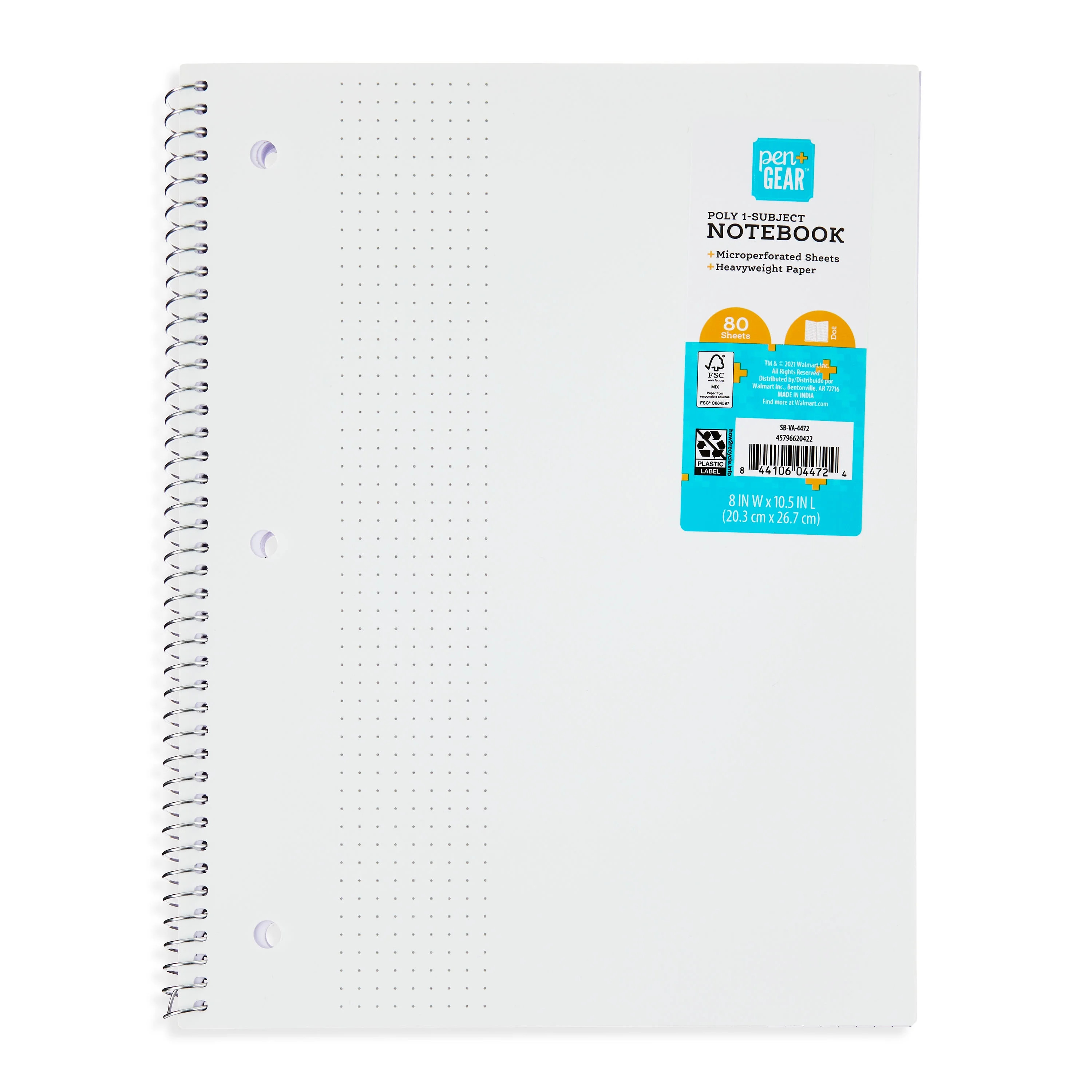 Pen+Gear Dot Ruled 1-Subject Notebook, 8.5" x 10", White, 80 Sheets - Walmart.com | Walmart (US)