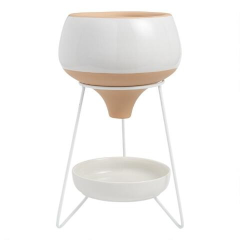 White and Natural Terracotta Bisque Funnel Planter | World Market