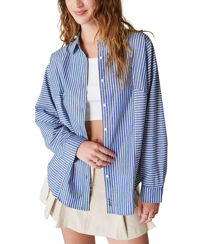 Women's Striped Oversized Seamed Shirt | Macy's