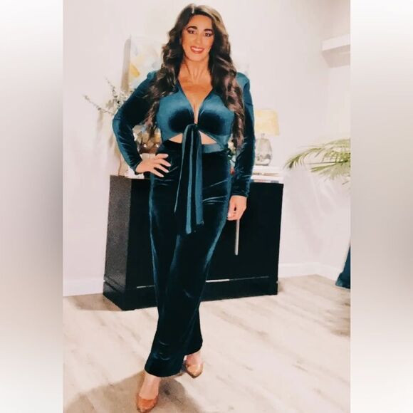 Bronx & Banco Cleopatra velvet green jumpsuit size medium | Poshmark