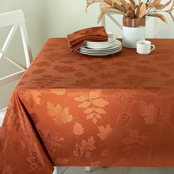 Benson Mills Harvest Legacy Damask Fabric Tablecloth for Fall, Harvest, and Thanksgiving (Rust, 60"  | Amazon (US)
