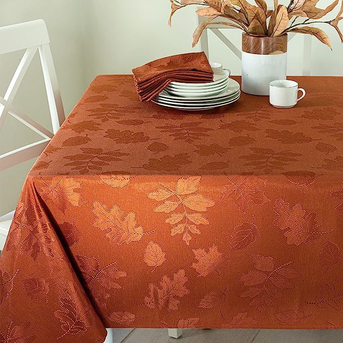 Benson Mills Harvest Legacy Damask Fabric Tablecloth for Fall, Harvest, and Thanksgiving (Rust, 60"  | Amazon (US)