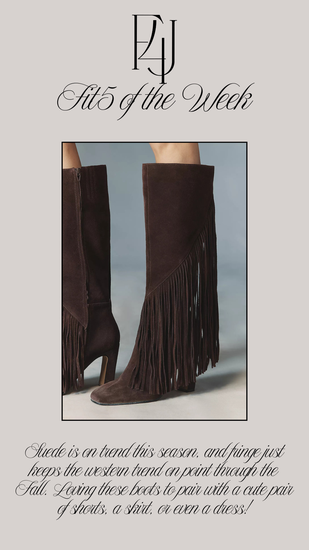 Suede is on trend this season, and fringe just keeps the western trend on point through the Fall. Loving these boots to pair with a cute pair of shorts, a skirt, or even a dress!

Fit4Janine, Anthropologie, Suede, Boots 

 #LTKSeasonal #LTKStyleTip #LTKShoeCrush