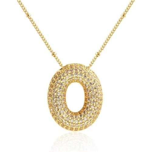 GraceSphere Bubble Letter Necklace Gold, A-Z Balloon Initial Necklaces Rhinestone Puff Letter Pendant Chunky Alphabet Necklace for Women (O) | Amazon (US)