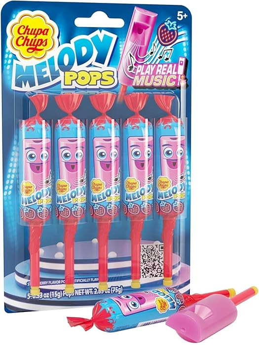 Chupa Chups Melody Pop Holiday Candy, Strawberry Flavor, Whistle Lollipops, Individually Wrapped ... | Amazon (US)