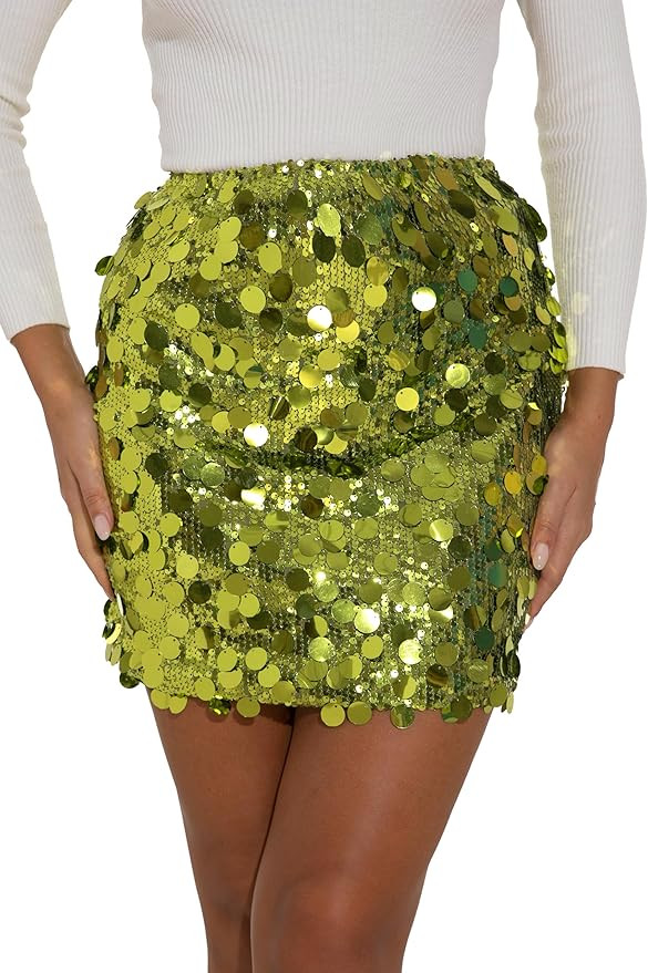 GUANYY Sequin Skirt for Women-Stretchy Bodycon Night Out Party Shine Sparkly Mini Skirts | Amazon (US)
