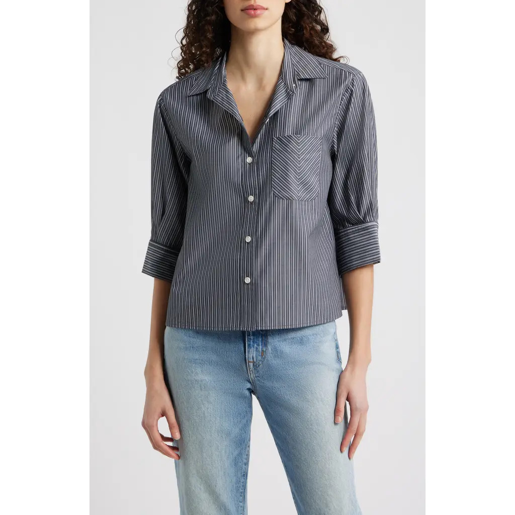 rag & bone Lucia Stripe Cotton Poplin Button-Up Shirt in Navy/white at Nordstrom, Size Medium | Nordstrom