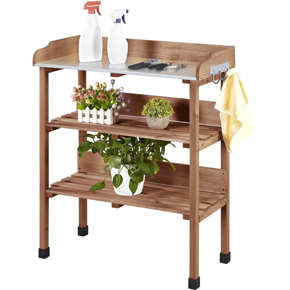 Topeakmart Outdoor Wooden Potting Bench Table Gardening Work Station with Storage Shelf and Hook,... | Walmart (US)