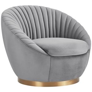 Mitzey Gray Velvet Swivel Accent Chair with Gold Base | Cymax