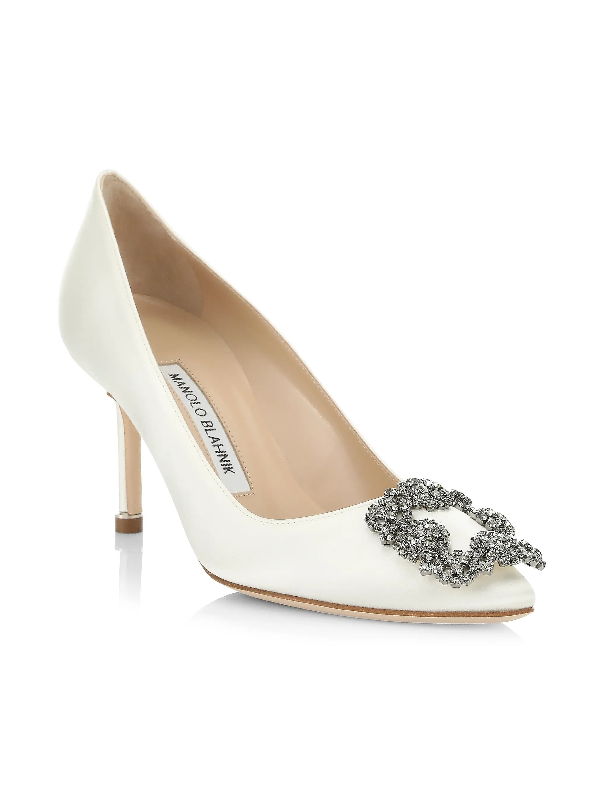 Manolo Blahnik Hangisi 70MM Crystal-Embellished Satin Pumps | Saks Fifth Avenue | Saks Fifth Avenue