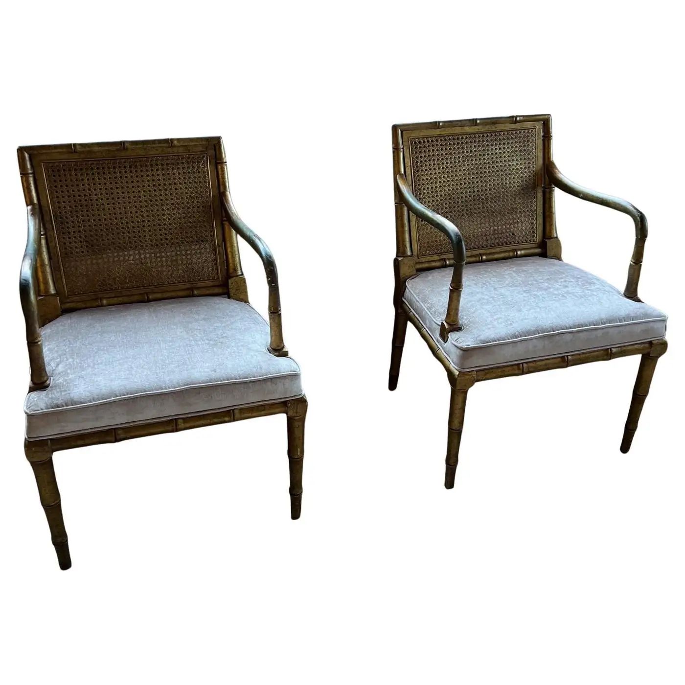 1960s Pair of Gilded Faux Bamboo Hollywood Regency Style Armchairs | 1stDibs