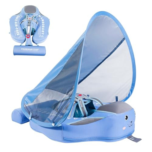 Lurui Baby Floats for Pool with Canopy Removable Sun Protection Canopy Mambobaby Float Non Inflatable Upgrade Add Tail Avoid Flip Waterproof Skin-Friendly Infant Swim Float 3-24 Months(Classic Blue) | Amazon (US)