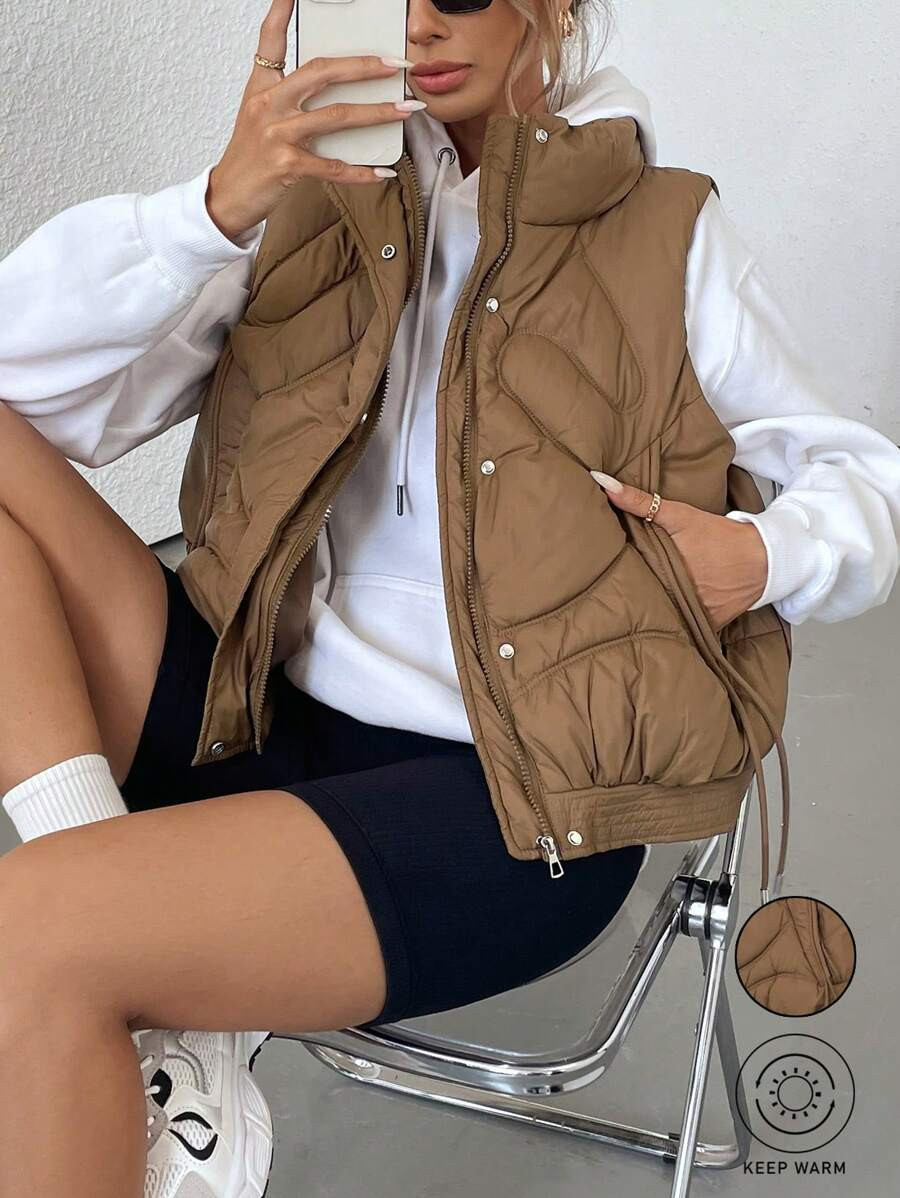 Aveloria Affinna Women's High Collar Tie-Up ShortPadded Insulated Polyfill Synthetic Insulation W... | SHEIN