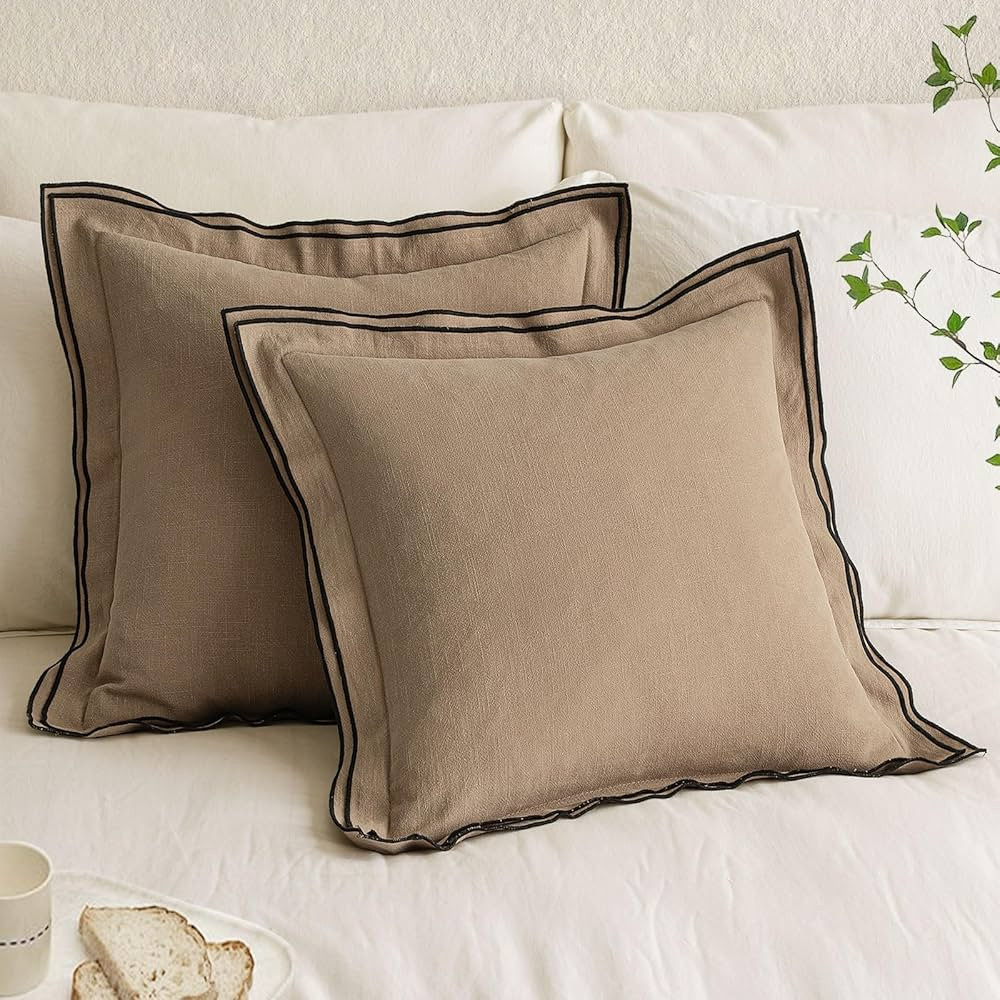 MIULEE Linen Throw Pillow Covers, 2 Piece 24x24 Inch Khaki, Boho Euro Pillowcases for Bed to Infu... | Amazon (US)