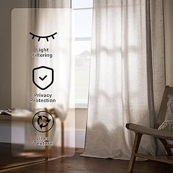 DUKIYO Linen 90 Inch Light Grey Curtains for Dining Living Room, Semi Transparent Light Filtering... | Amazon (US)