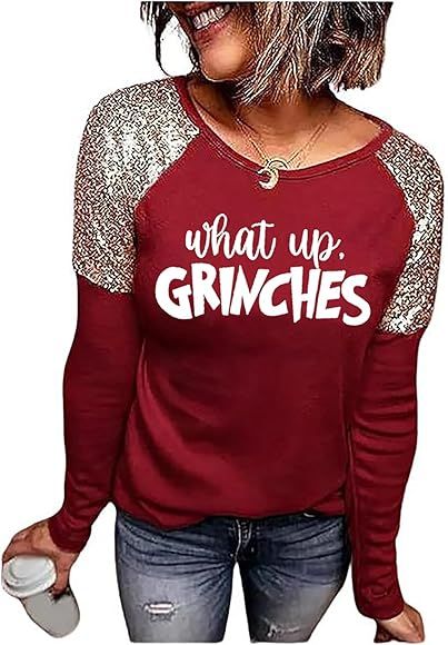 Merry Christmas T-Shirt for Women Christmas Tree Graphic Shirt Xmas Sequined Splicing Long Sleeve... | Amazon (US)
