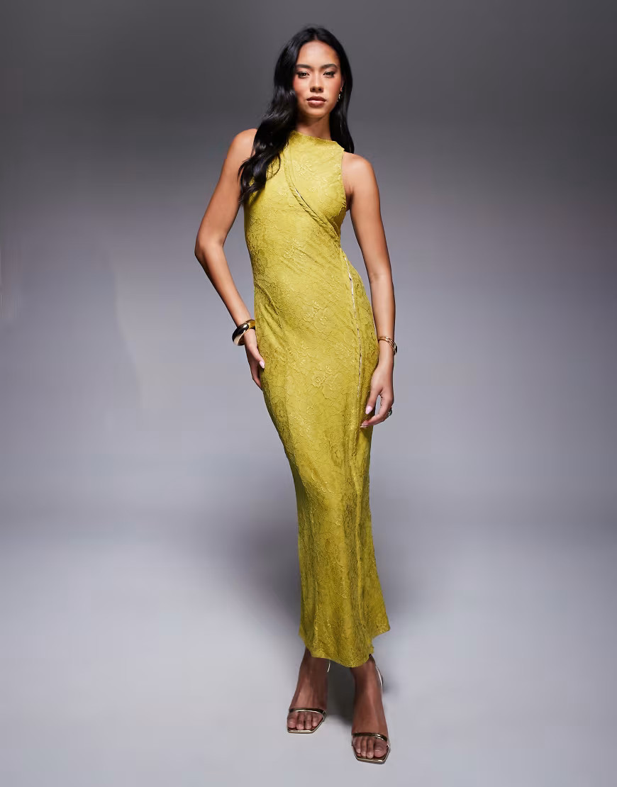 ASOS DESIGN lace high neck maxi dress in chartreuse-Green | ASOS (Global)