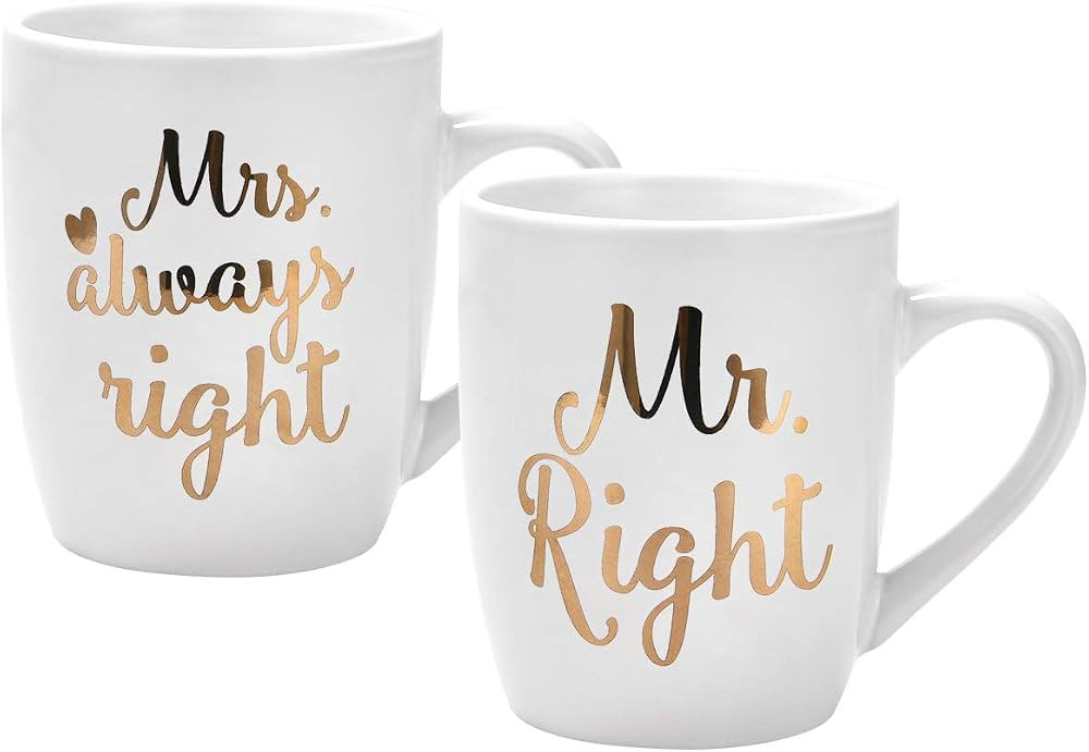 YHRJWN Mr Right Mrs Always Right Coffee Mugs Couple Coffee Mugs Wedding Mug for Bride and Groom E... | Amazon (US)