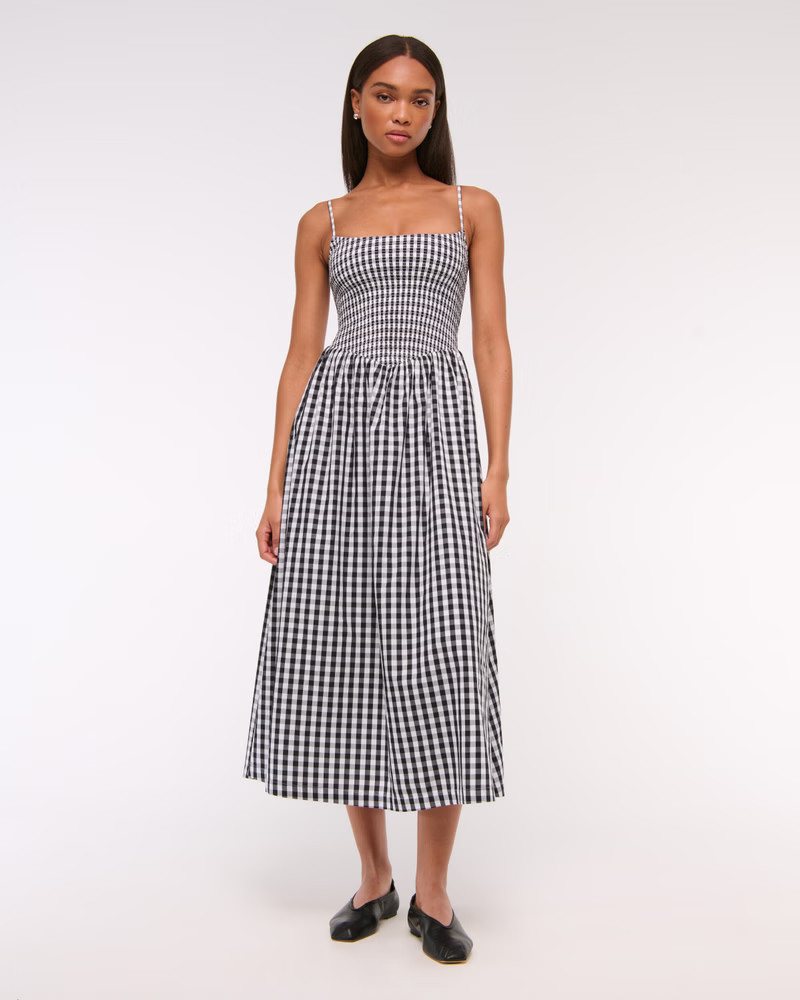 Dipped-Waist Smocked Midi Dress | Abercrombie & Fitch (US)