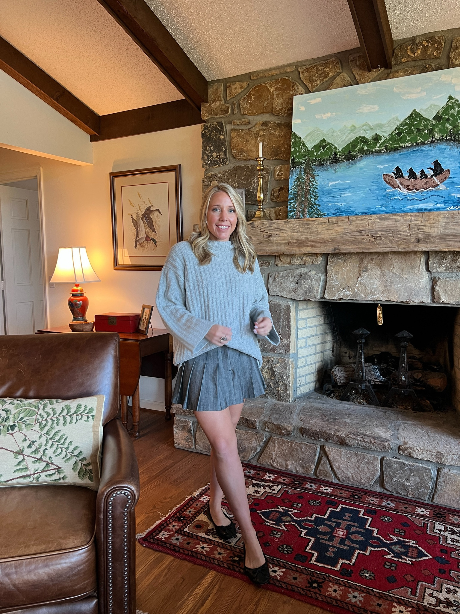 Thanksgiving outfit ideas: pleated skirt and cozy gray sweater. Add black tights to complete the look!

#LTKHoliday #LTKFindsUnder100 #LTKSeasonal