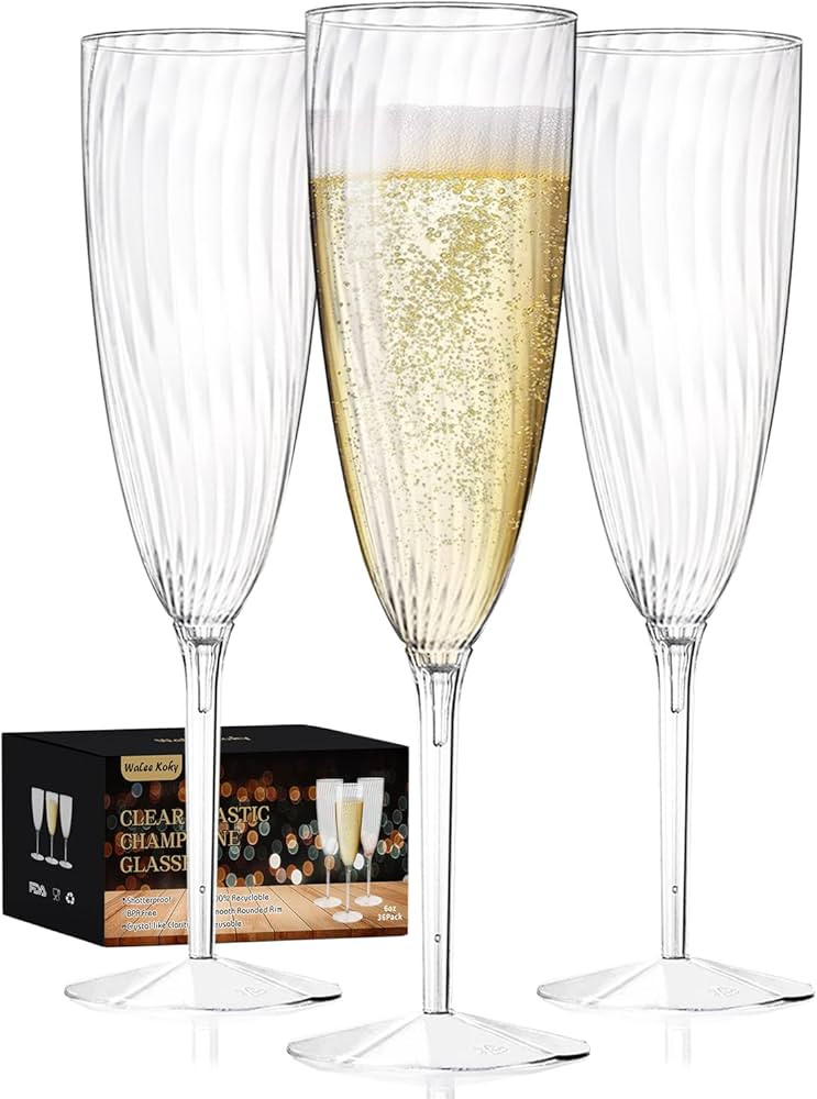 Walee Koky Plastic Champagne Flutes, 36 PCS Clear Disposable Wine Glasses Reusable Plastic Cockta... | Amazon (US)