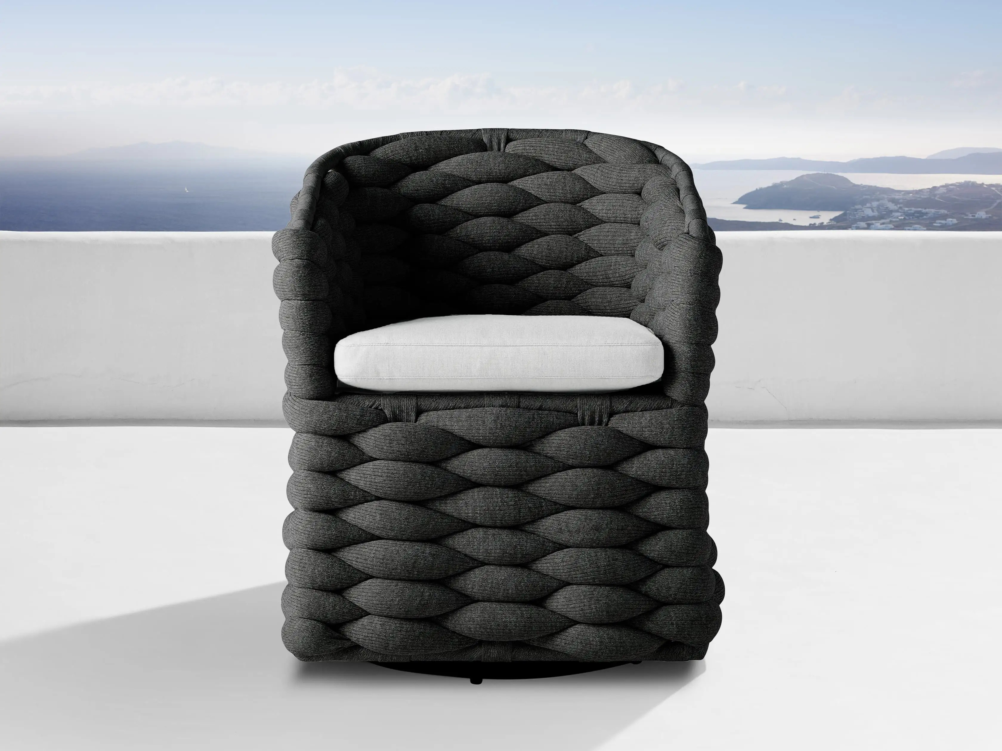 Melbourne Outdoor Swivel Dining Arm Chair in Margate Charcoal | Arhaus