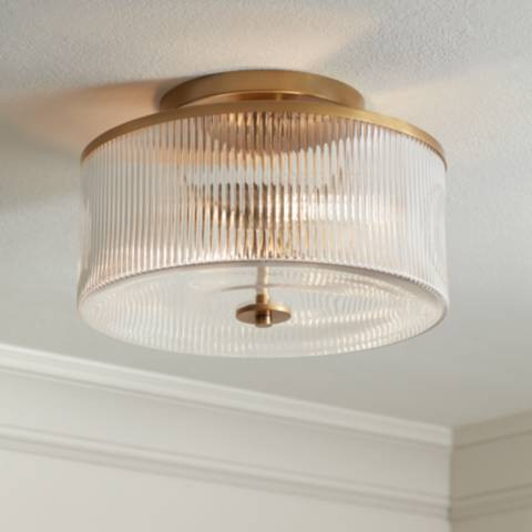 Possini Euro McKenzie 14" Wide Warm Brass 2-Light Ceiling Light - #5713H | Lamps Plus | Lamps Plus