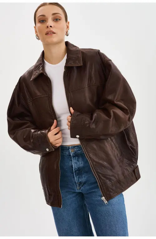 LAMARQUE THEIA | Leather Bomber Jacket in Dark Brown at Nordstrom, Size Medium | Nordstrom