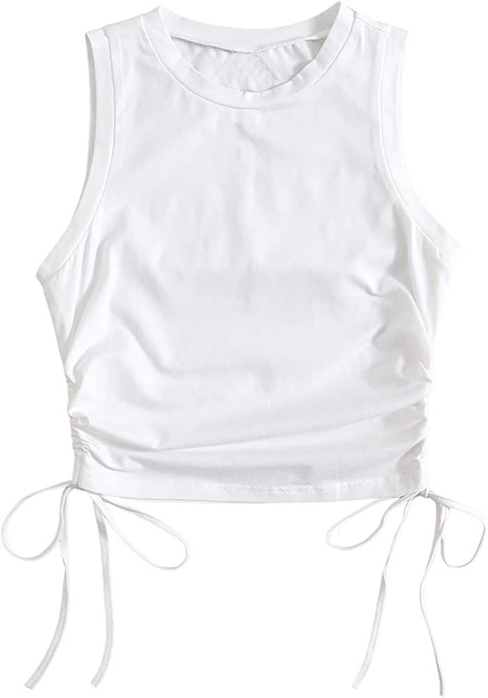 Floerns Women's Sleeveless Drawstring Side Ruched Round Neck Crop Tank Tops | Amazon (US)