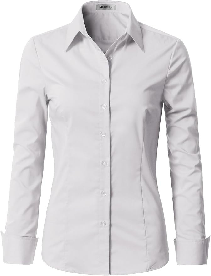 Doublju Womens Basic Slim Fit y Cotton Button Down Shirts with Plus Size | Amazon (US)