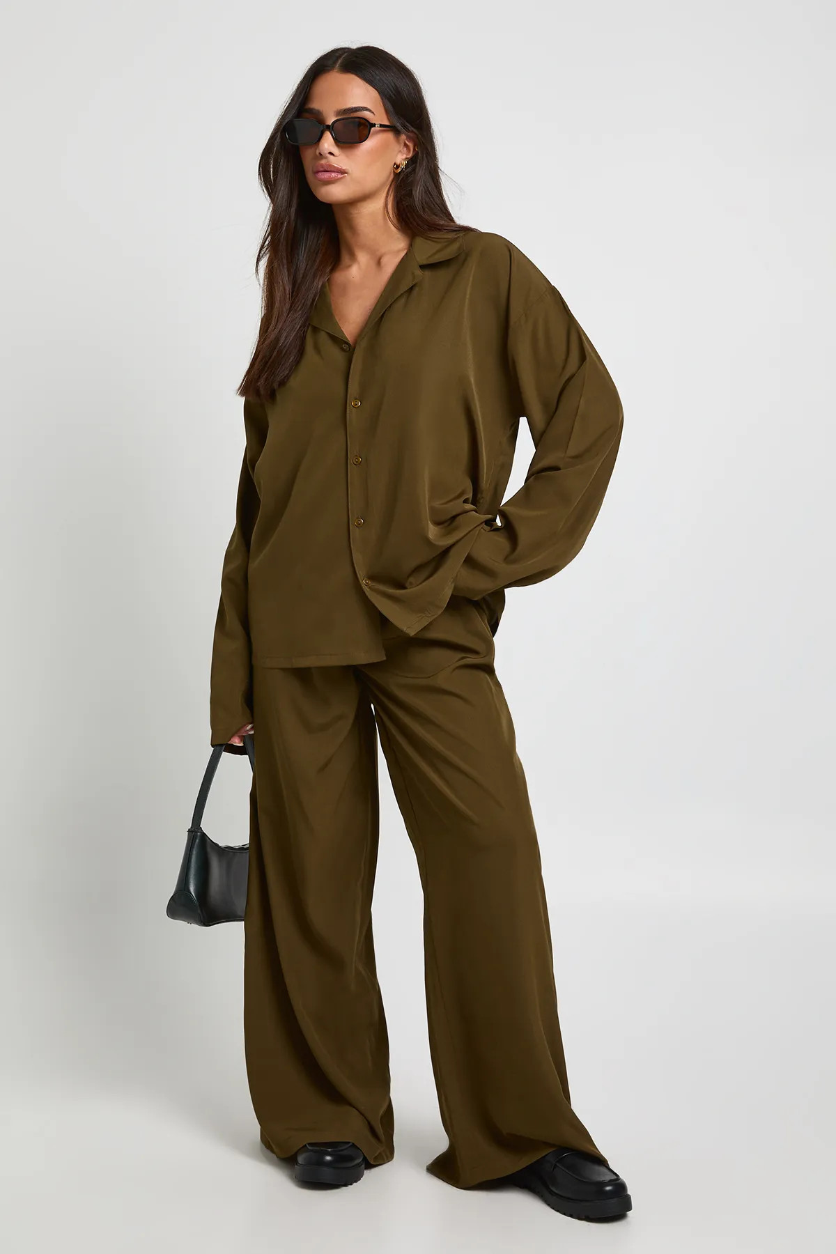 Petite Oversized Shirt & Wide Leg Trouser Co-ord | Boohoo.com (UK & IE)