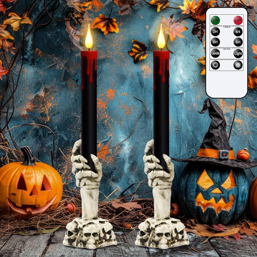 Eldnacele Halloween Black Flameless Taper Candles with Remote and Timer | Amazon (US)