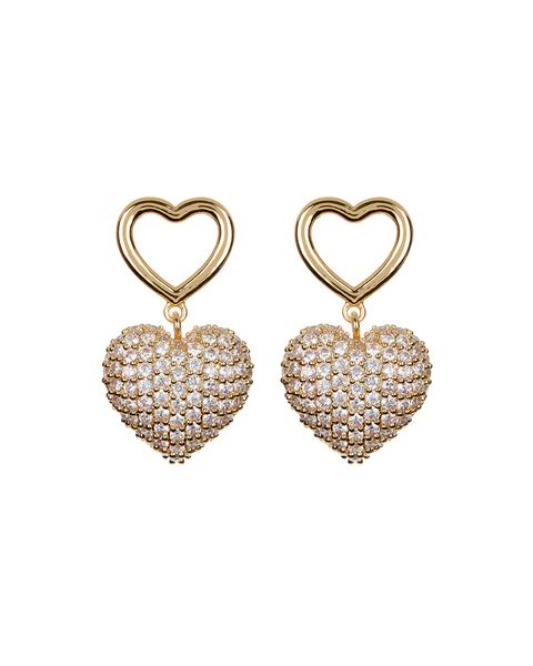 Pave Puffy Heart Earrings- Gold | LUV AJ