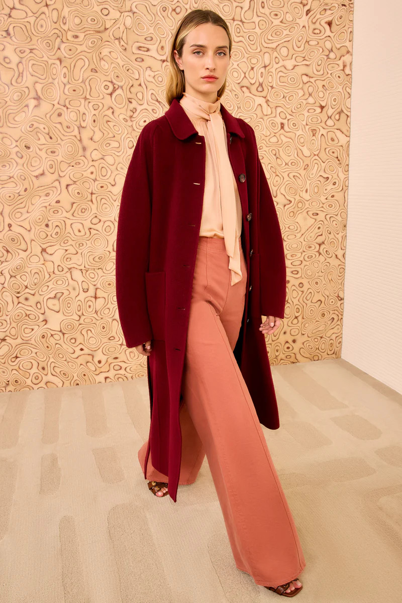 Lisbeth Long Wool Coat With Belt - Claret | Ulla Johnson