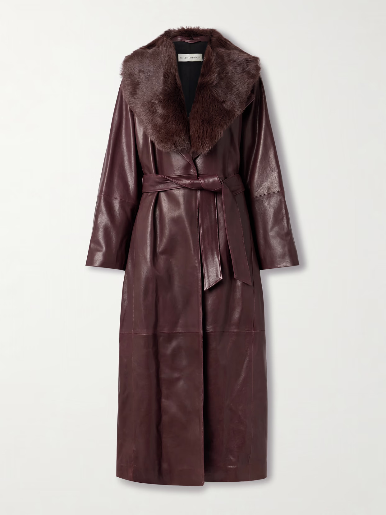 Nour Hammour - Briona Belted Shearling-trimmed Leather Coat - Purple | NET-A-PORTER (US)