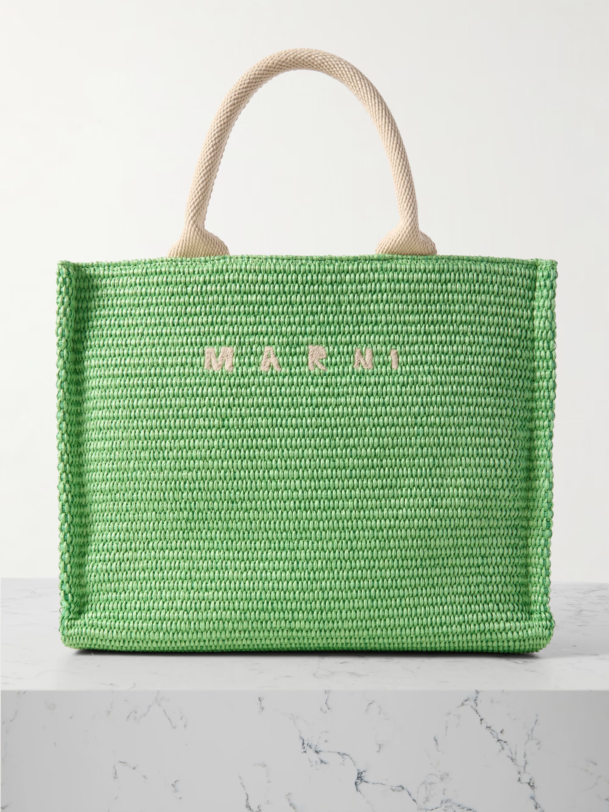 Basket small canvas-trimmed embroidered faux raffia tote | NET-A-PORTER (US)